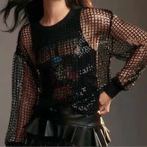 Guns N Roses Pilcro Black Sequin Mesh Blouse